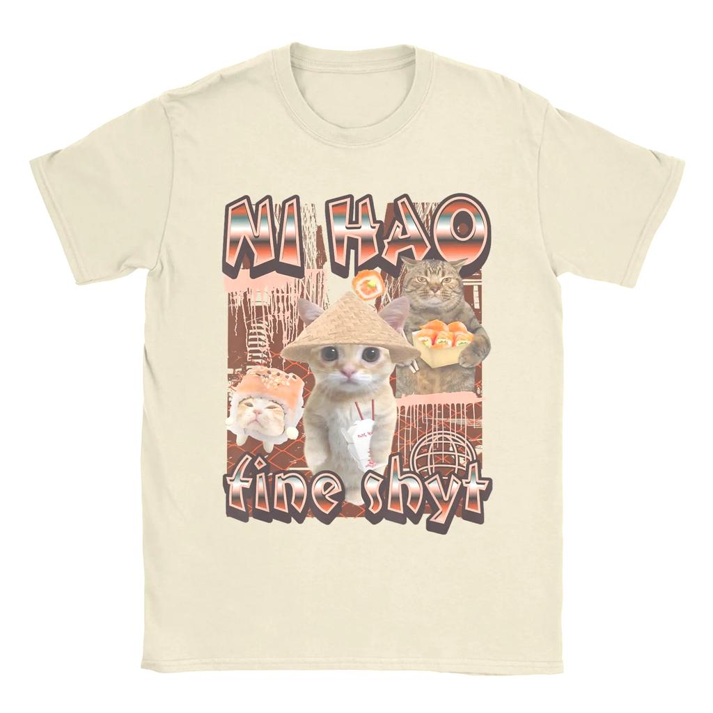 Ни Хао Отличный Шит Мем Футболка для Женщин Принтованные Футболки Смешной Кот Бутлег Женская Одежда Эстетичная Одежда