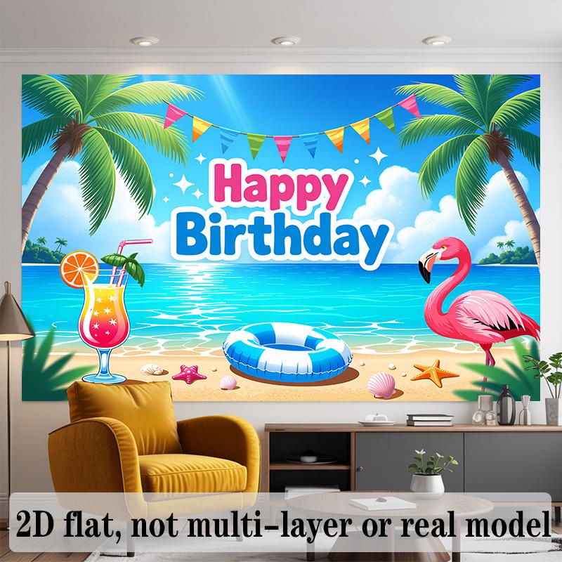 Tropical Beach Birthday Banner, Flamingo Ring Backdrop Wall Decor for Party