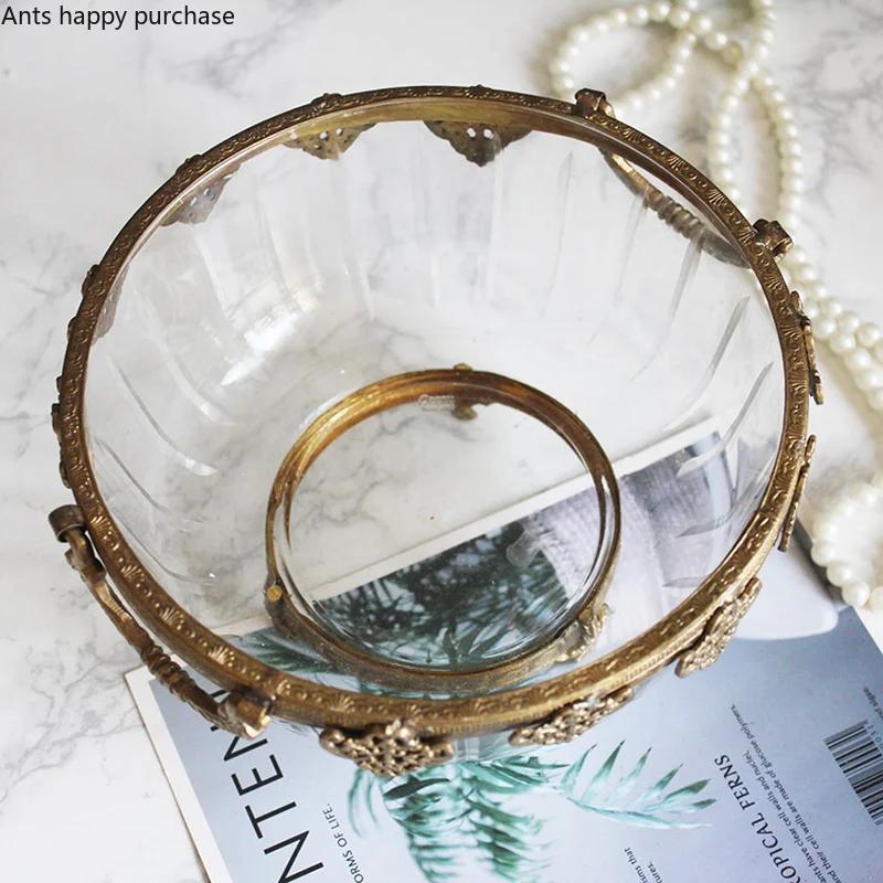 Бинауральная фруктовая чаша, латунная хрустальная стеклянная чаша, фруктовая тарелка, декоративный поднос для хранения, салатницы, поднос для закусок, форма для торта, десертная тарелка