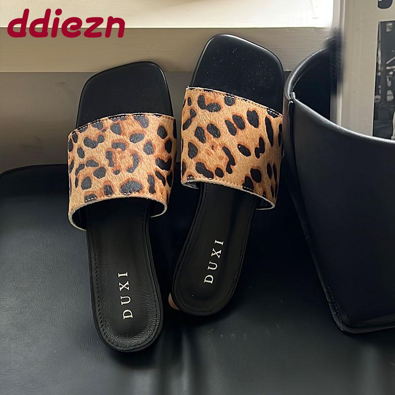 Fashion Fashion Square Toe Ladies Flats Slippers Shoes New In Summer Beach Slides Women Flats Slippers Shoes Female Sandals