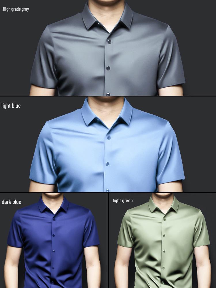 Мужская деловая рубашка с коротким рукавом из ледяного шелка, не мнущаяся