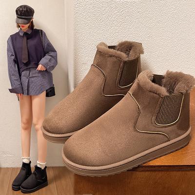 Новый короткий топ, флис и утолщенные теплые хлопковые туфли на плоской подошве для женщин, носящих сноубутсы большого размера