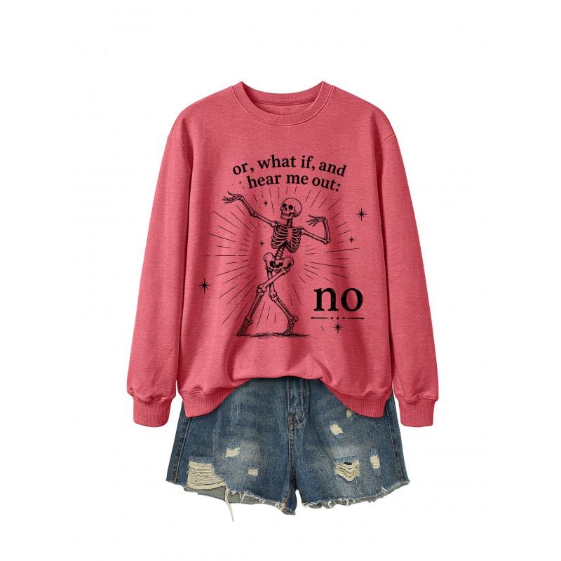 Womens Casual Printed Pullover Sweatshirt - Fashionable All-match Long Sleeve Top