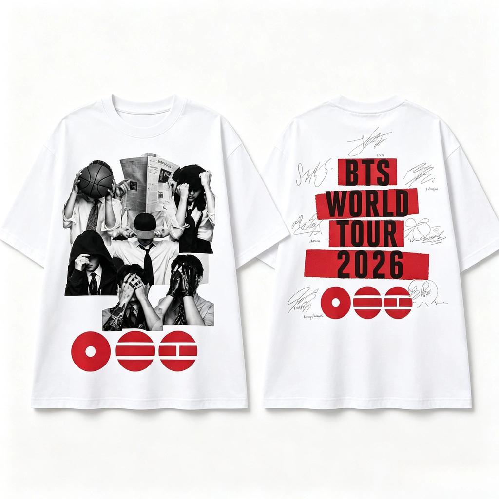 BTS Member Signature Graphics K-wave Tshirt, Kpop Boy Band 2026 New Unisex Korean Style Tee Men Women Fashion ARMY Shirt