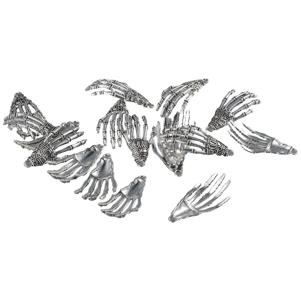 Antique Silver Metal Charms Pendants 30 Pcs Halloween Skeleton Hand Pendants For Earrings