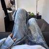 Американская уличная атмосфера жаккардовые джинсы мужские весенне-летние модный бренд стираные прямые повседневные брюки свободные дерзкие стильные с микроэластичностью брюки
