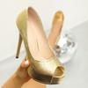 Spring and Autumn New High-heel Waterproof Table Shallow Mouth Fish Mouth Single Shoes Sparkling Gold Temperament Fashionable and Versatile