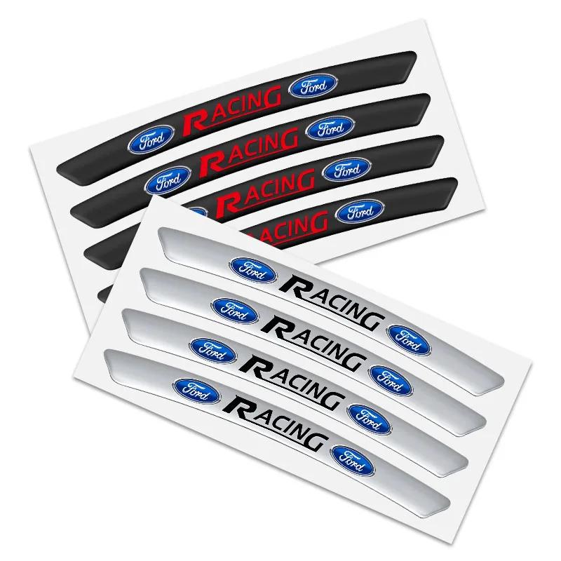 4Pcs Car Styling Aluminum Wheel Rims Racing Stickers Auto Accessories for Ford Mustang Shelby Edge Kuga Transit Fiesta Mondeo xo10
