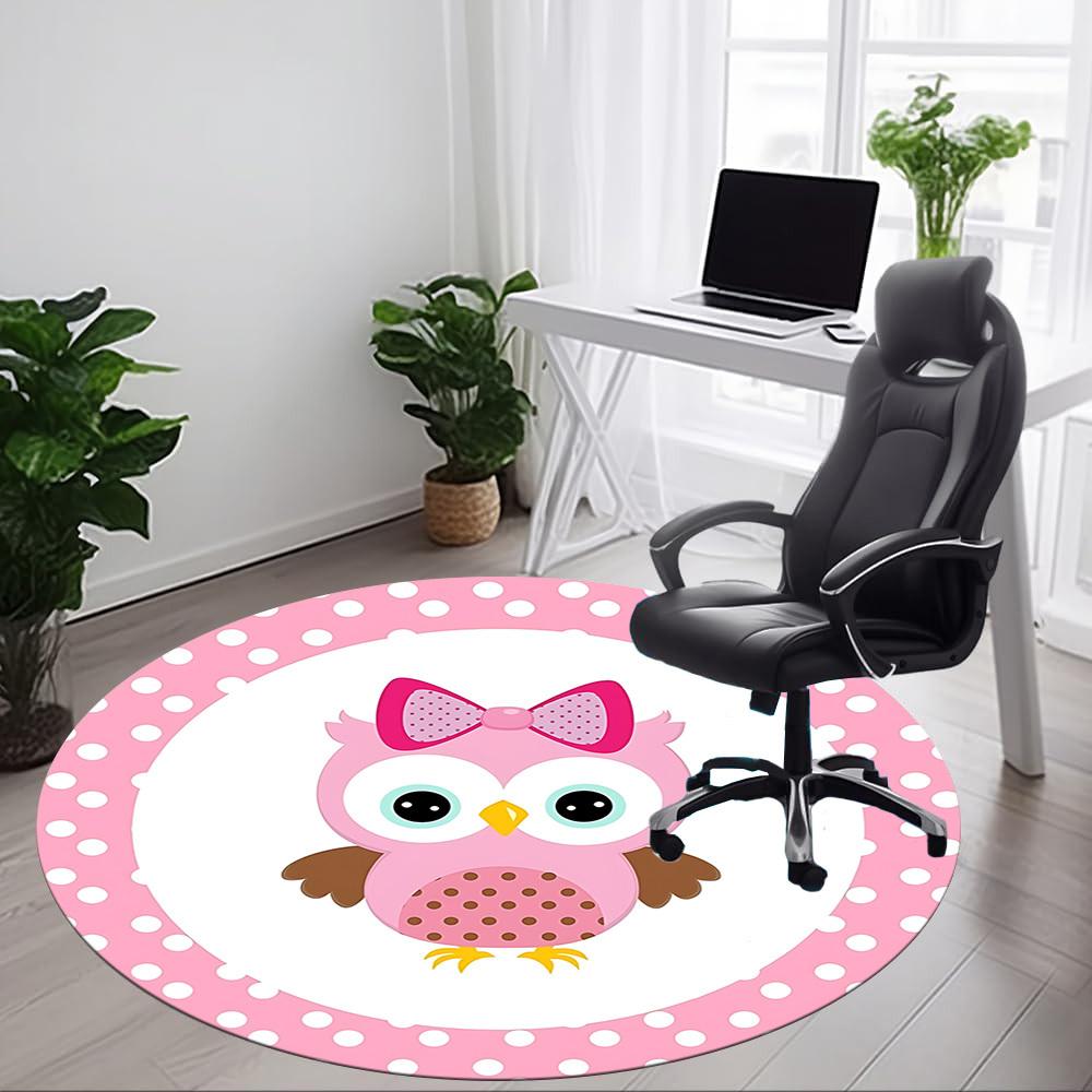1pc Owl, PinkChair Carpet for Office, Indoor Non-Slip Washable Polyester Fiber Carpet, Mat For Office, Machine Washable