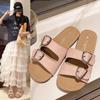 Flat bottom one-word drag women's model 2025 summer new one-pedal lazy versatile outer wear belt buckle beach cool slippers