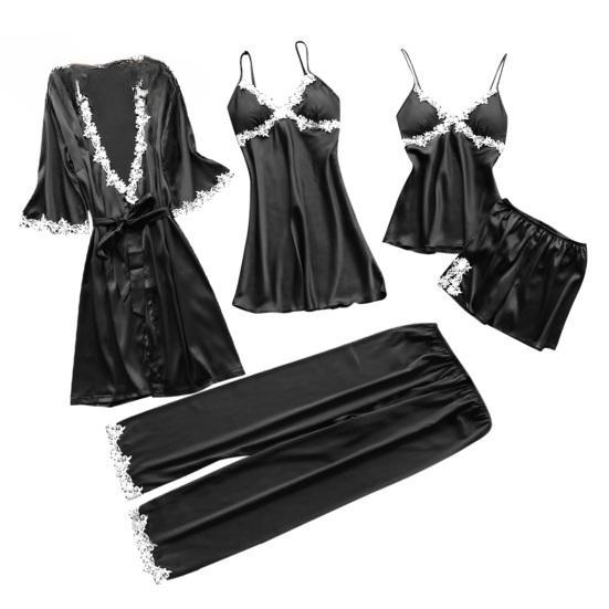 Женский пижамный костюм из 5 предметов: ночная рубашка, топ, шорты, брюки, комплект, сексуальное кружевное платье, пижамы, ночная рубашка