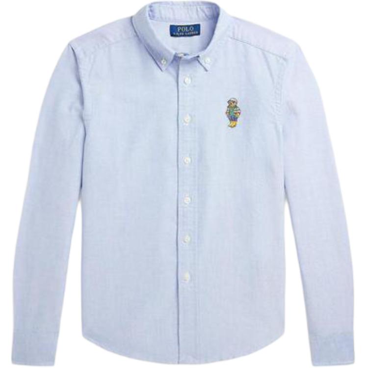 Polo Ralph Lauren Shirt Solid Color Logo Embroidery Single-Breasted Collar Long Sleeve Kids Tops Blue CWPOWOVY6820539-400