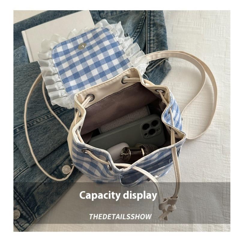 1 шт. Сумка через плечо с бантом большой вместимости, многофункциональный рюкзак в корейском стиле с кружевом и клеткой, дорожный холщовый рюкзак, сумка для книг