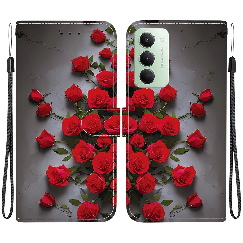 For Xiaomi Redmi 15 4G (EU) (171mm) Leather Case Stand Wallet Pattern Printing Phone Cover with Wrist Strap