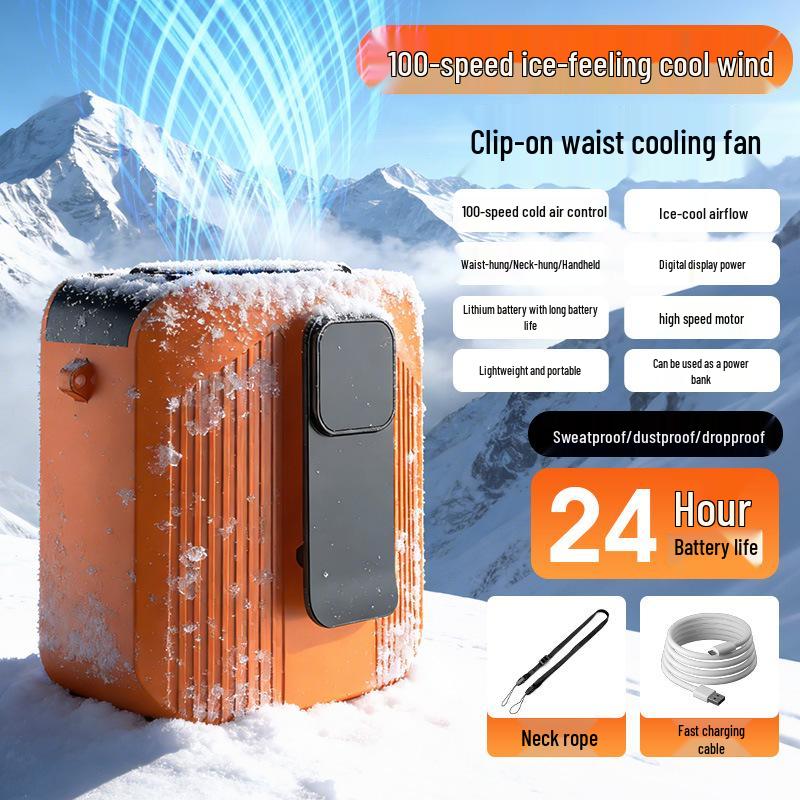 Portable High-Speed Waist & Neck Cooling Fan with Digital Display