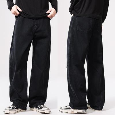 Черные уличные хип-хоп джинсы мужские американские свободные прямые джинсы-шаровары с широкими штанинами