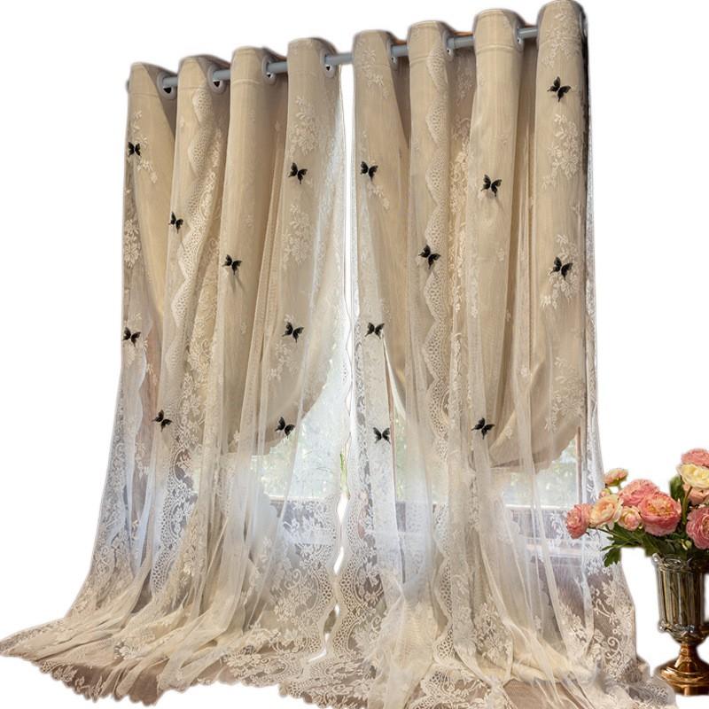 French Vintage Semi-Blackout Short Curtain Lace Door Bedroom Living Room