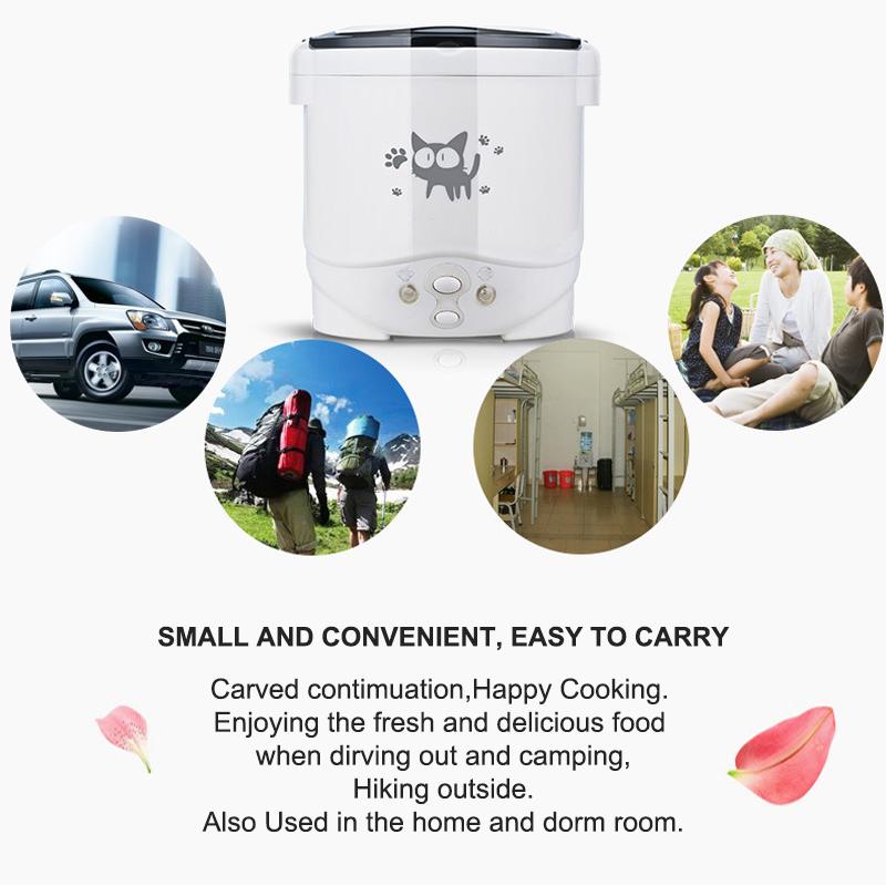 Portable Electric Mini MultiCooker Rice Cooker Household 220V for Car 12V Truck 24V Cooking Machine Lunch Box Warmer