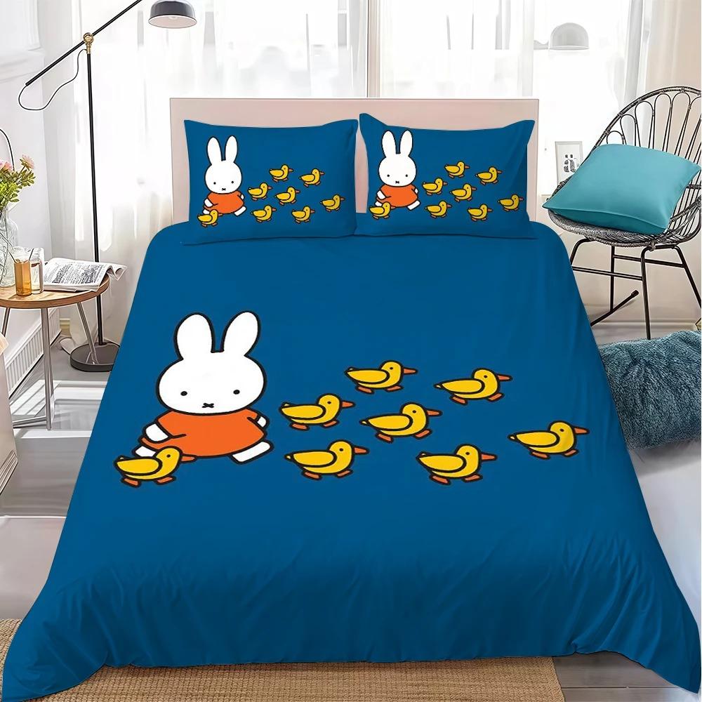 Kawaii M-MiffyS Bedding Set catoon Duvet Cover Pillowcase Single Twin Large Size Gift for Student Adult 2/3piece Se Home Decor