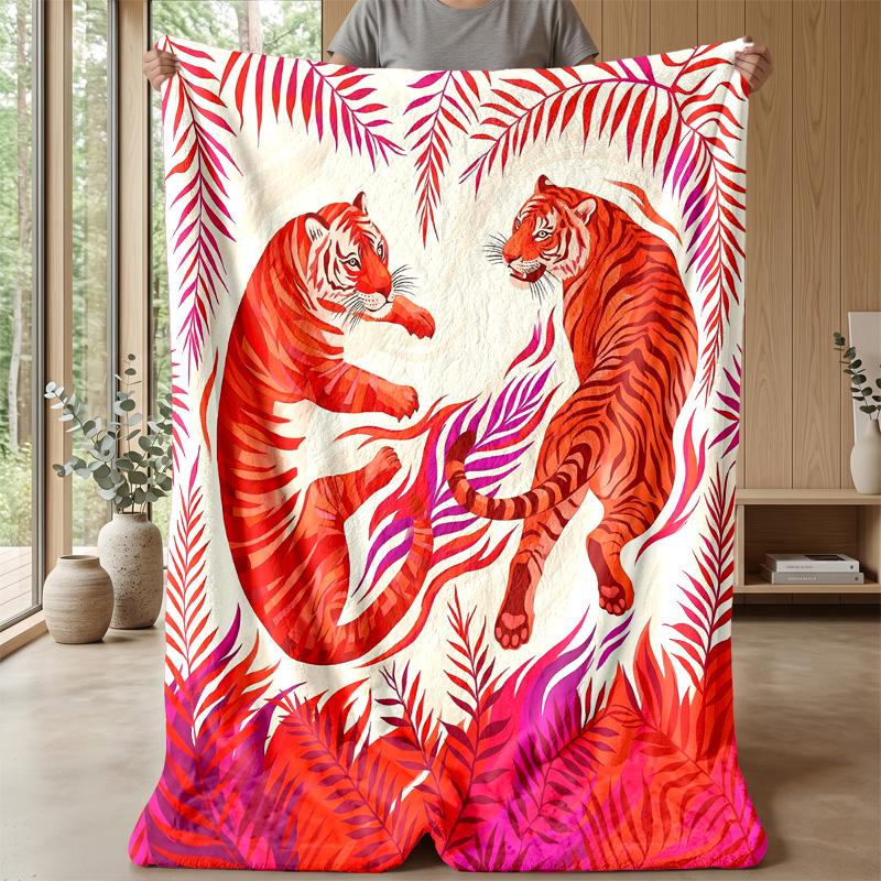 Tiger Dance in Jungle Theme blanket Lightweight Warm Flannel Blanket Decorative Throw Blanket for Home Decoration