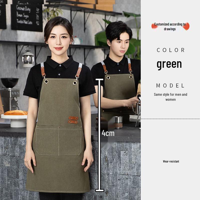 Waterproof Canvas Waist Apron with Logo Printing for Cafes and Restaurants