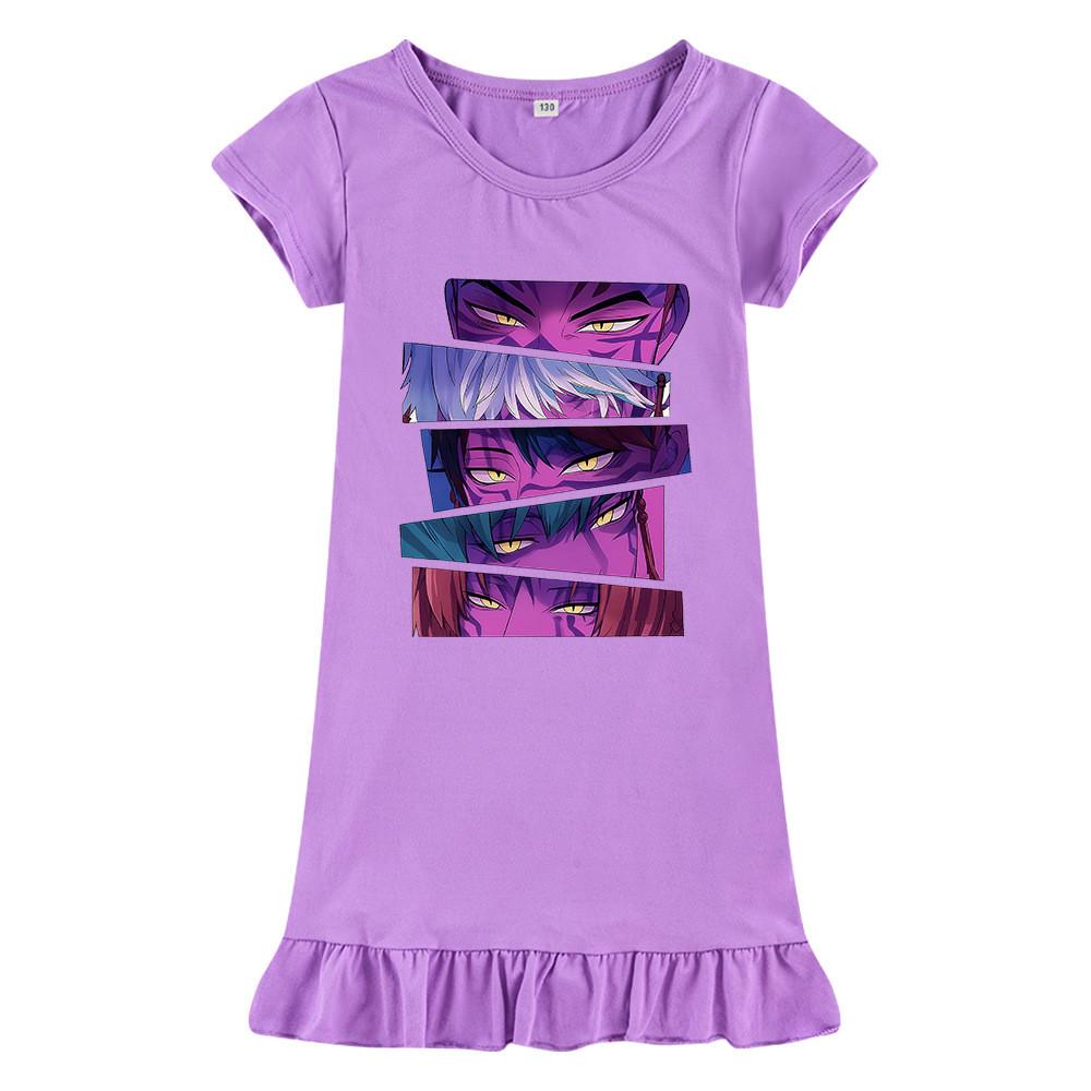 M1215 Kids Girls Sajaboys Kpop Rumi Zoey Mira Print Short Sleeves Ruffle Dress