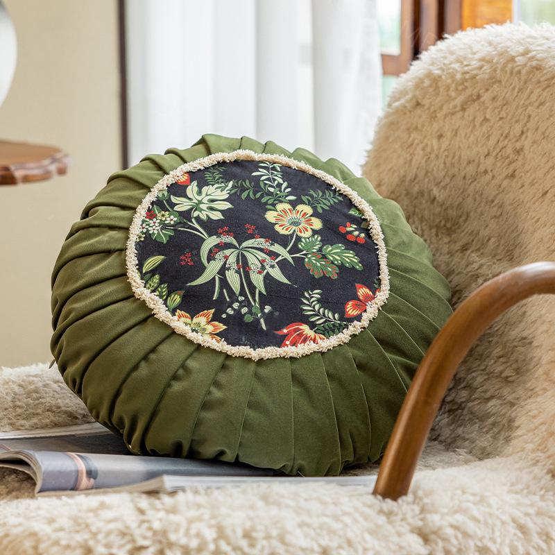 Скандинавский Стиль Декоративная Подушка на Пояс Ретро Роскошная Подушка для Дивана и Прикроватной Тумбочки Креативная Плиссированная Круглая Высококачественная Бархатная Подушка Пуфик