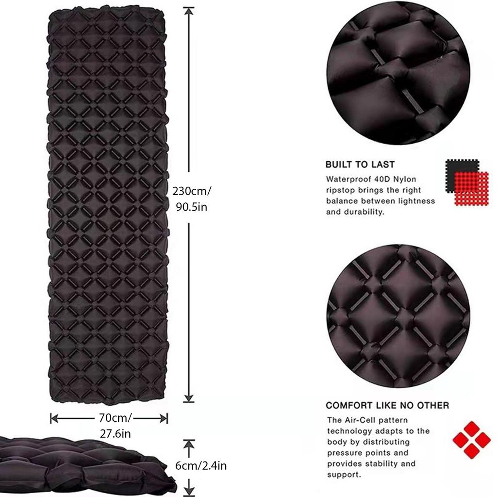 Outdoor Inflatable Mat Moisture Proof Portable Sleeping Pad Wear Resist Nylon Sleeping Pad for Hiking Camping Picnic Beach Mat