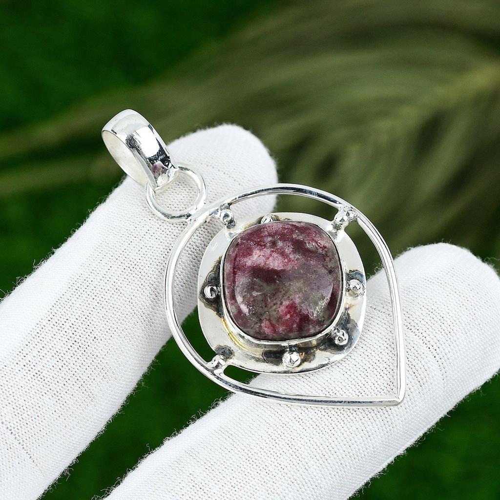 Натуральный тулит, кулон из драгоценного камня, ручная работа, стерлинговое серебро 925 пробы, индийские украшения