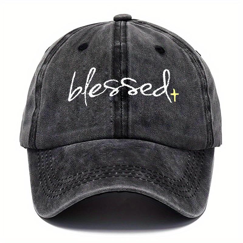 Blessed Embroidered Washed Baseball Cap Adjustable Dad Hat with Curved Brim for Fishing Outdoor Activities Casual Wear Uni