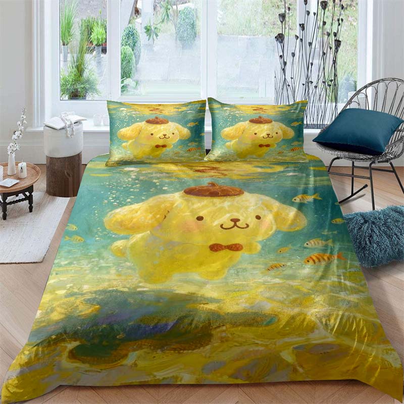 Cartoon character (Pom Pom Purin) printed bedding set duvet cover 1 duvet cover 2 pillowcases adult and children bedding set lux