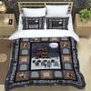 Halloween Patchwork Style Three-piece Bedding Set with Black Cat, Bat, Pumpkin, and Retro Plaid Print.