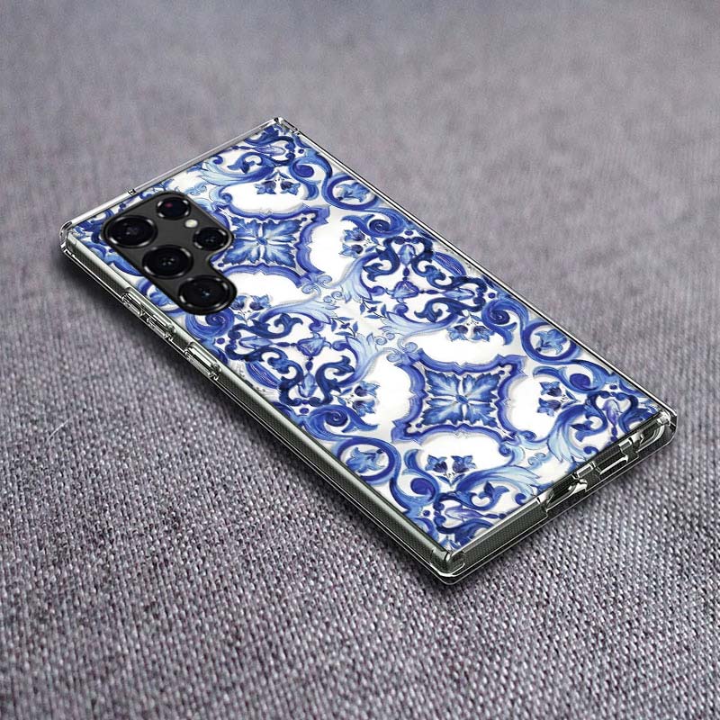 Blue white Porcelain Pattern Phone Case For Samsung Galaxy S24 S23 S21 S20 FE S22 S26 Ultra S25 Edge S10 Plus Cover Clear TPU Ca