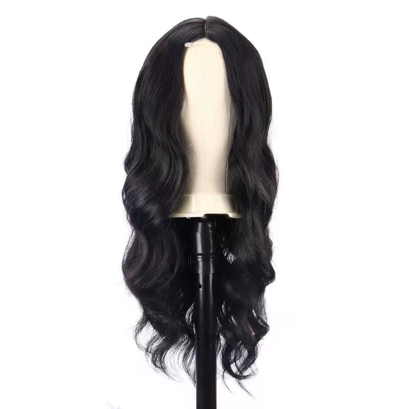 European and American fashion wig, long curly hair, big wave wig, headgear, smoke gray, medium curly hair, full headgear.