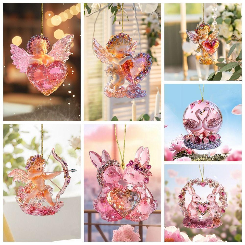 Мини День святого Валентина Домашний декор Акриловая подвеска 'Любовь' Украшение Эльф Ангел Брелок для ключей Пара