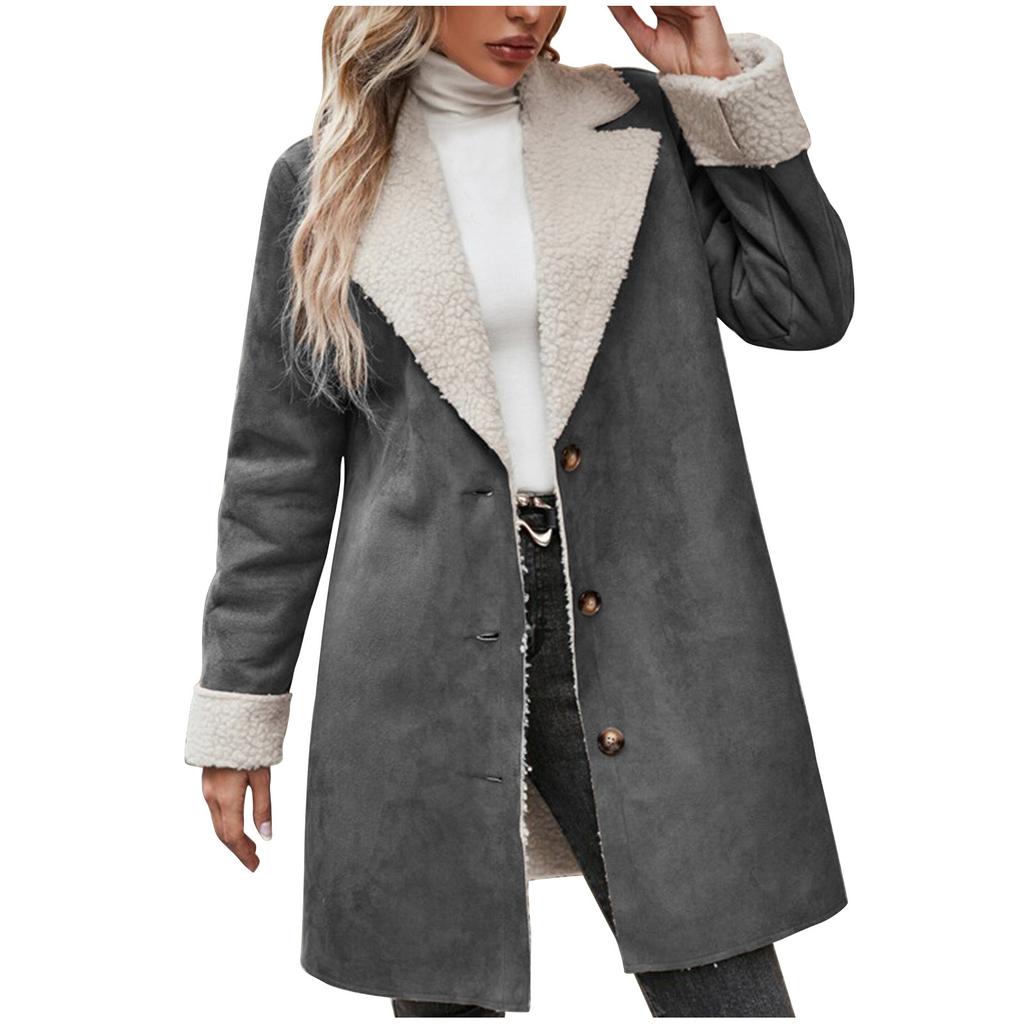 Ladies' Fashionable Long Sleeved Lapel Thickened Warm Plush Solid Color Jacket