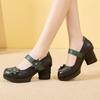 Fashion GKTINOO Spring Women Pumps Retro Lady 7CM High Heels Buckle Strap Flower Pumps Handmade Women Genuine Leather Shoes