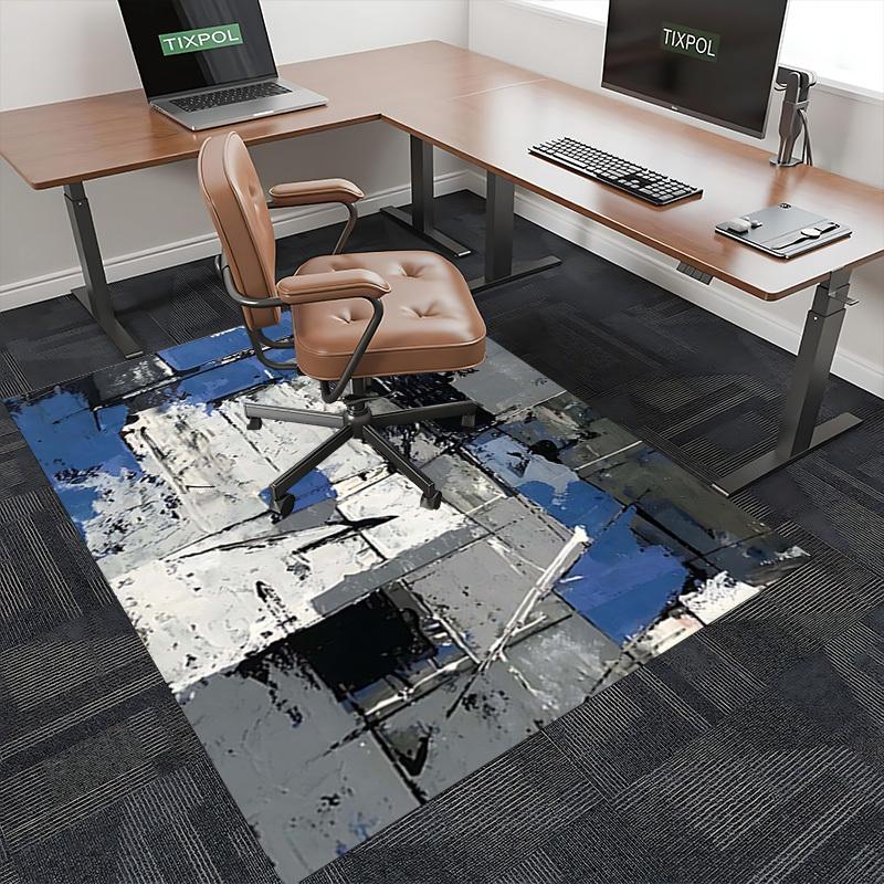 1pc Anime Cartoon Design Office Chair Mat - Blue and White Abstract Art Print, Non-Slip Carpet for Home Decor, Suitable for Office, Living Room, Bedro