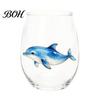 Stylish Nautical Themed Cup Marine Animal Theme Clear Glass Tumbler, Handcrafted Painted Glassware, Elegant Celebration Gift Creative Unique Drinking