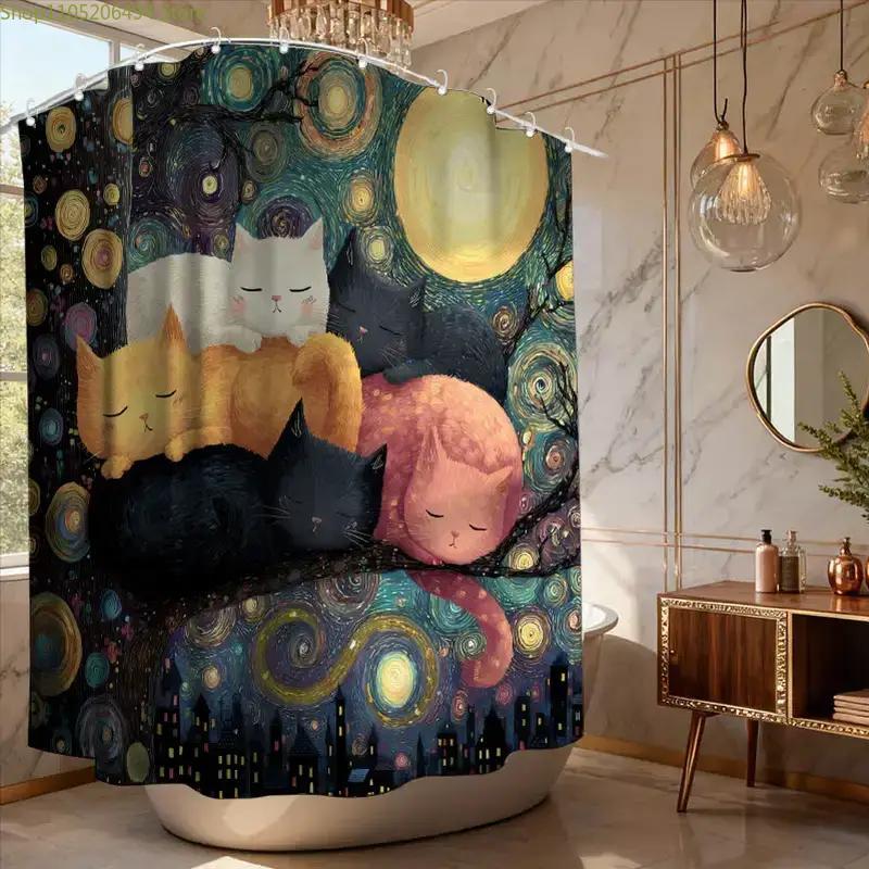 1pc Bathroom Shower Curtain, Goodnight Storytime Reading, DIY Art Exhibition Shower Curtain, Includes 12 Hooks, 180*180cm Bath
