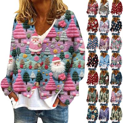 Женская куртка, модная, повседневная, с рождественским принтом, с длинным рукавом, пальто