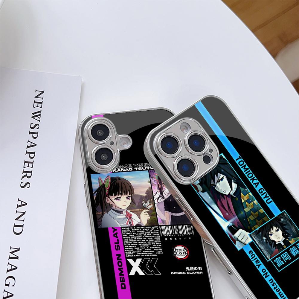 Чехол для телефона N157 Demon Slayer для iPhone 16 15 Pro Max Samsung S24 S23 Ultra A54 A35 A25 Xiaomi Redmi Note 13 12 Pro с покрытием из закаленного стекла
