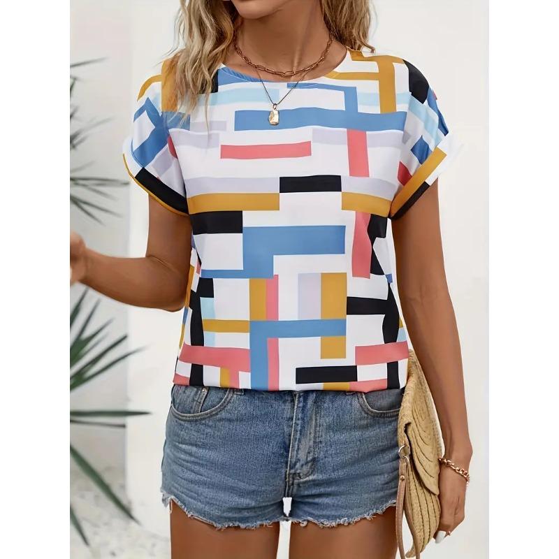 Летняя винтажная женская футболка с коротким рукавом и принтом Caual Crew-Neck, пуловер, модная уличная футболка, женская свободная одежда