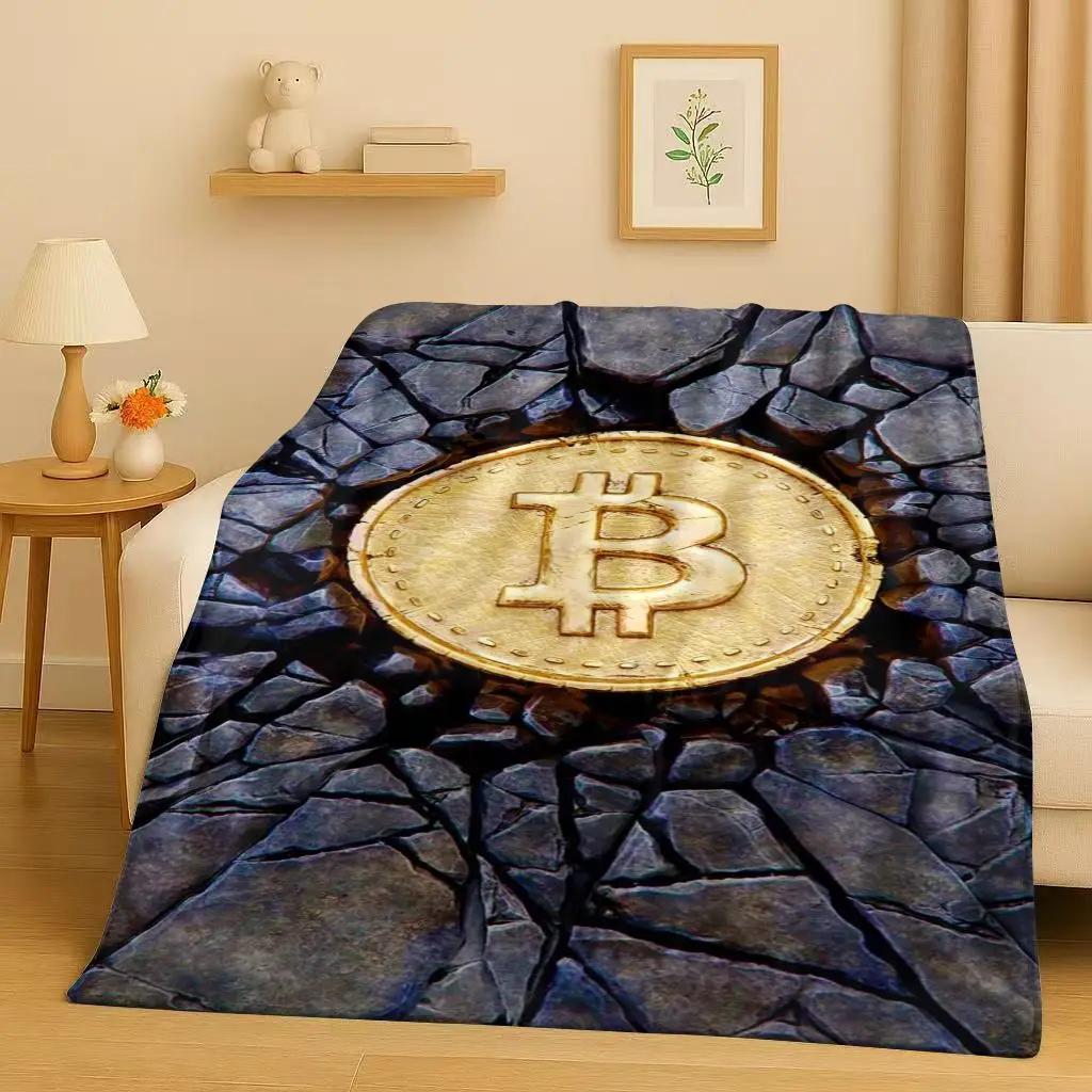 New Rich BTC Bitcoin Circuit Board Art Cartoon Flannel Blanket,Ultra Soft Warm Plush Throw for Home Bedroom Bed Sofa Cover Kids
