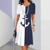 New Women's Dresses Anchor Print Vacation Midi Dresses Female Elegant Dresses Summer Short Sleeve Dress Fashion Oversized