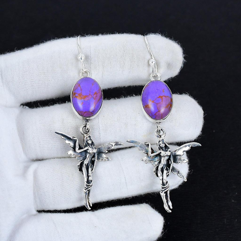 Серьги из фиолетового медного бирюзового драгоценного камня, антикварные серьги из стерлингового серебра 925 пробы, серьги-подвески из серебра в стиле бохо, подарки на помолвку, подарки для нее