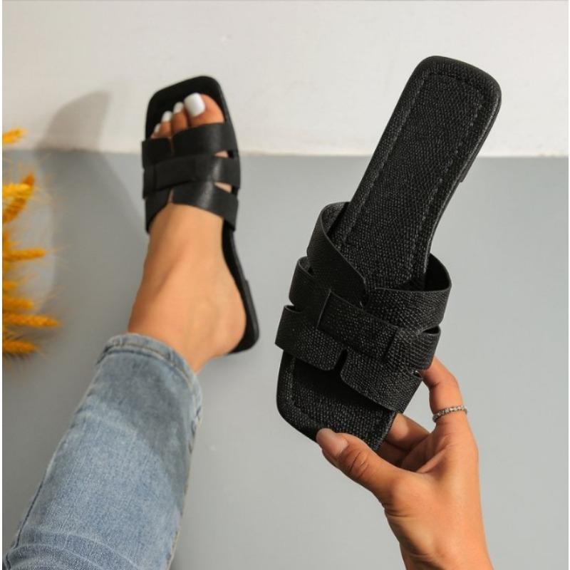 Большие квадратные носки на плоской подошве, повседневные тапочки на одно плечо, легкие пляжные шлепанцы для женщин Lazy Person