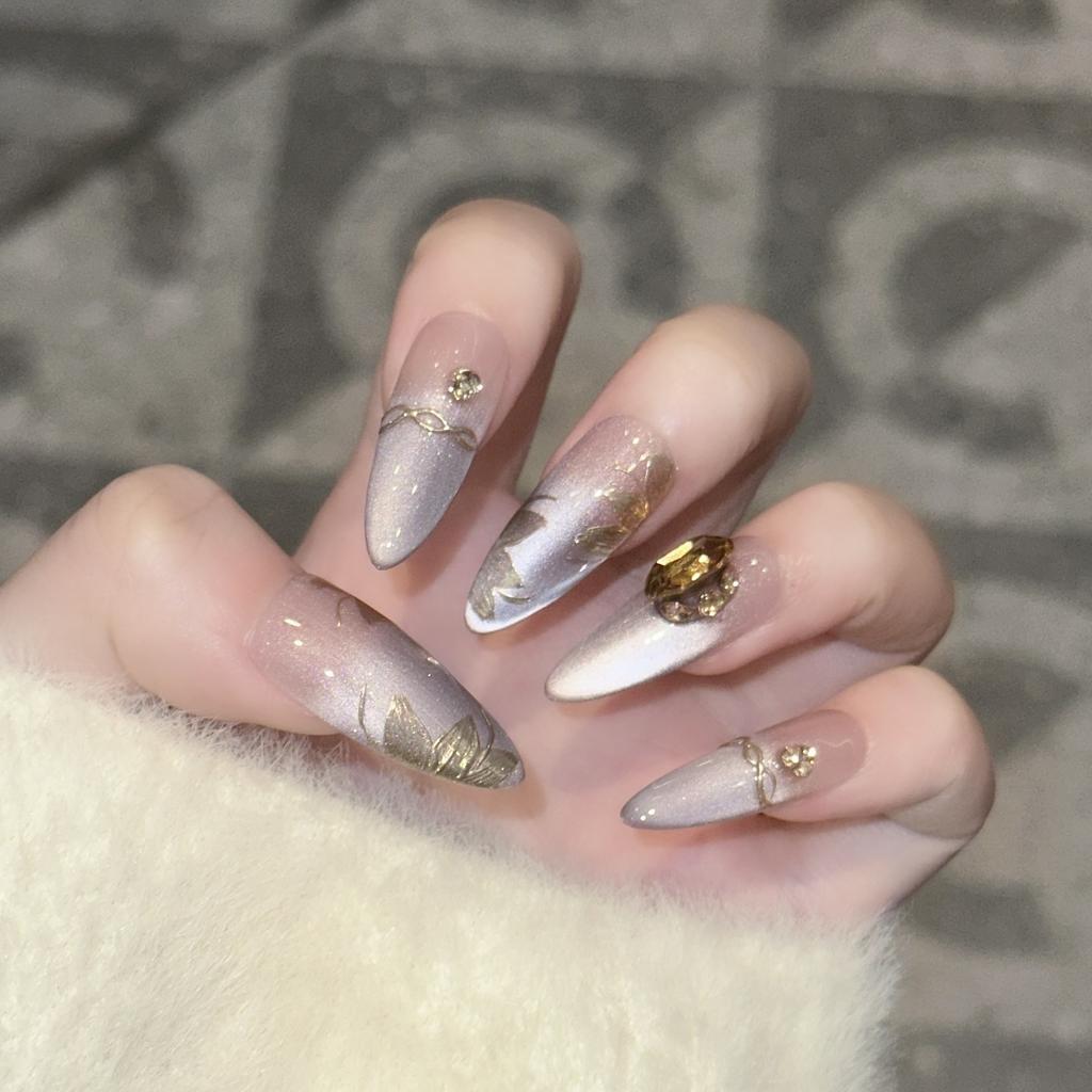 Высококлассная броня для ношения в стиле «кошачий глаз» во французском стиле с высококлассным расписанным вручную золотым волшебным зеркалом и цветами, ручной работы, маникюрный патч, можно отсоединить