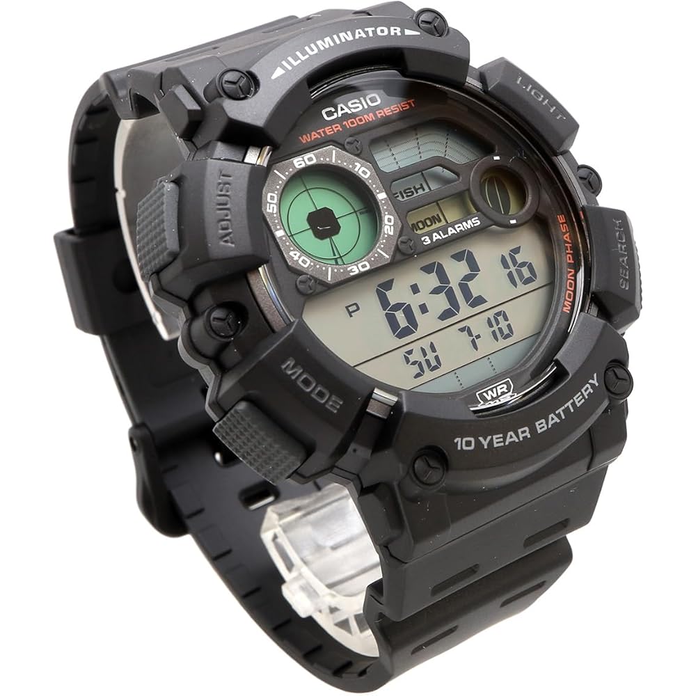 Casio Цифровые мужские часы CASIO с функцией отображения данных о рыбалке и фазах луны WS-1500H-1AV Черные (Зарубежная модель) [Параллельный импорт]