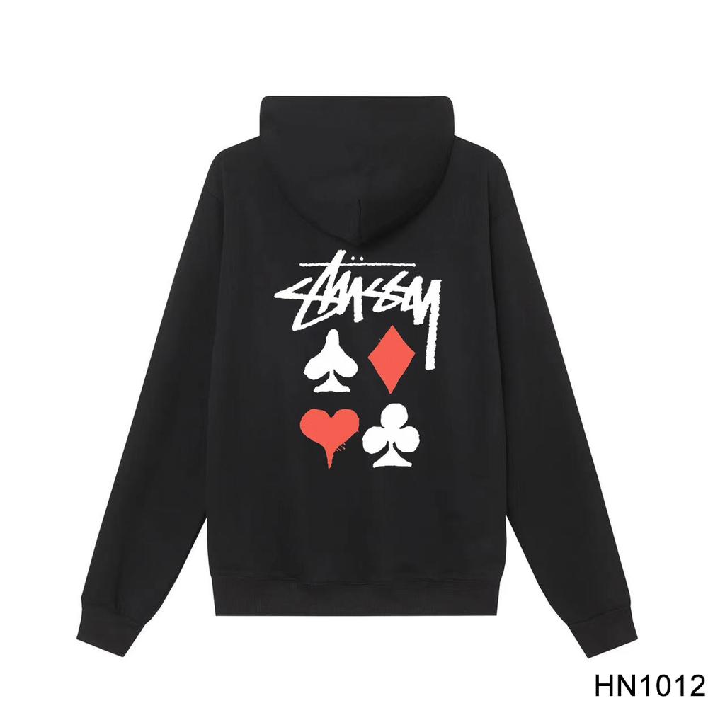 Stussy 2025 Новая весна и осень свободная толстовка большого размера с тонким фасоном и принтом покера из хлопка с капюшоном для пары